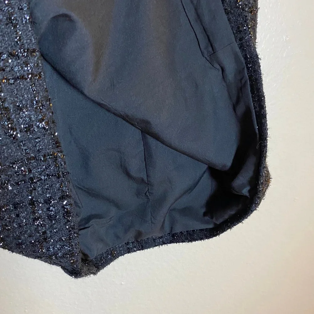 AQUA Black Tweed Mini Dress Off Shoulder Party Cocktail Rhinestone Buttons M - Picture 12 of 16